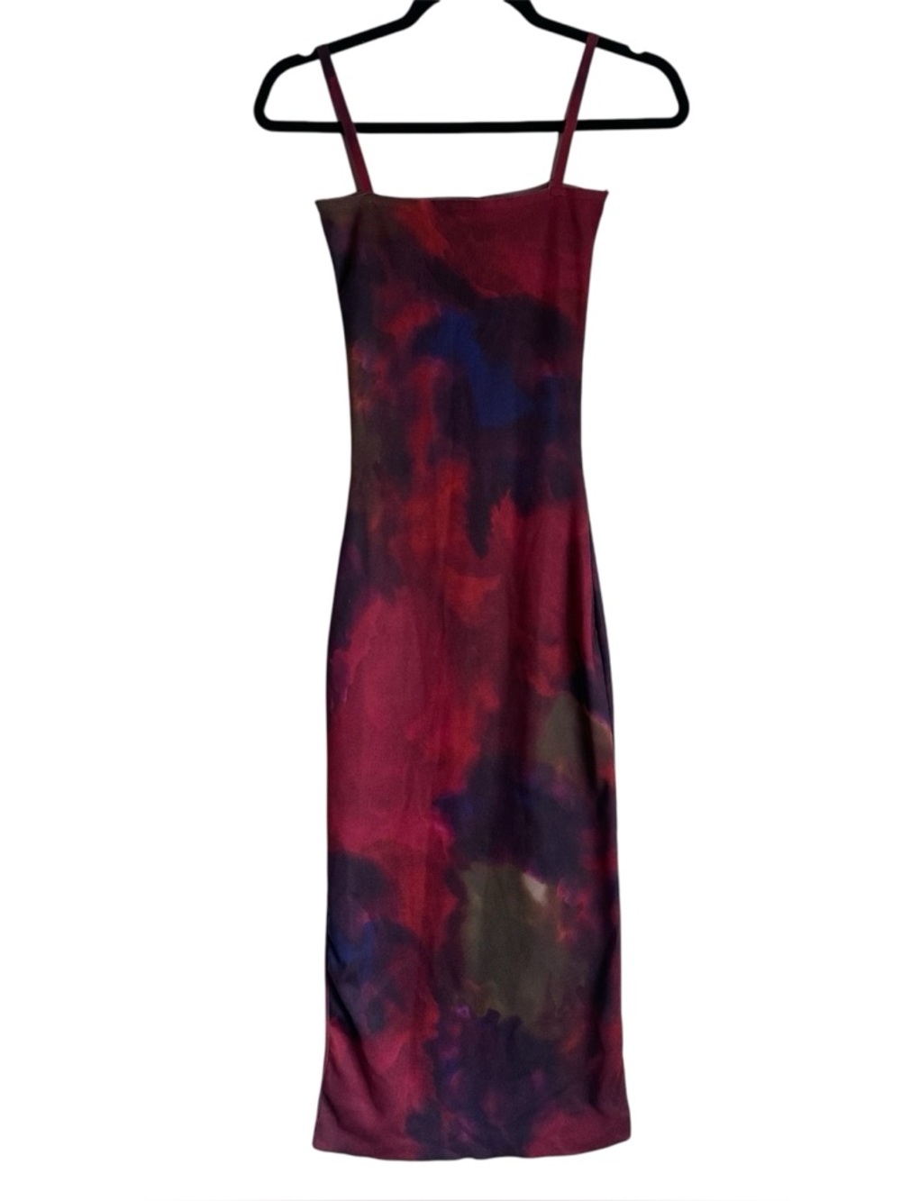 Zara Maroon and Navy Watercolor floral Midi Dress size small